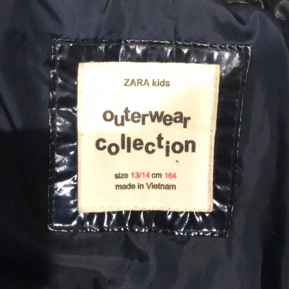 Zara kids shiny navy blue long puffer coat parka. Used like new condition. - Picture 2 of 3